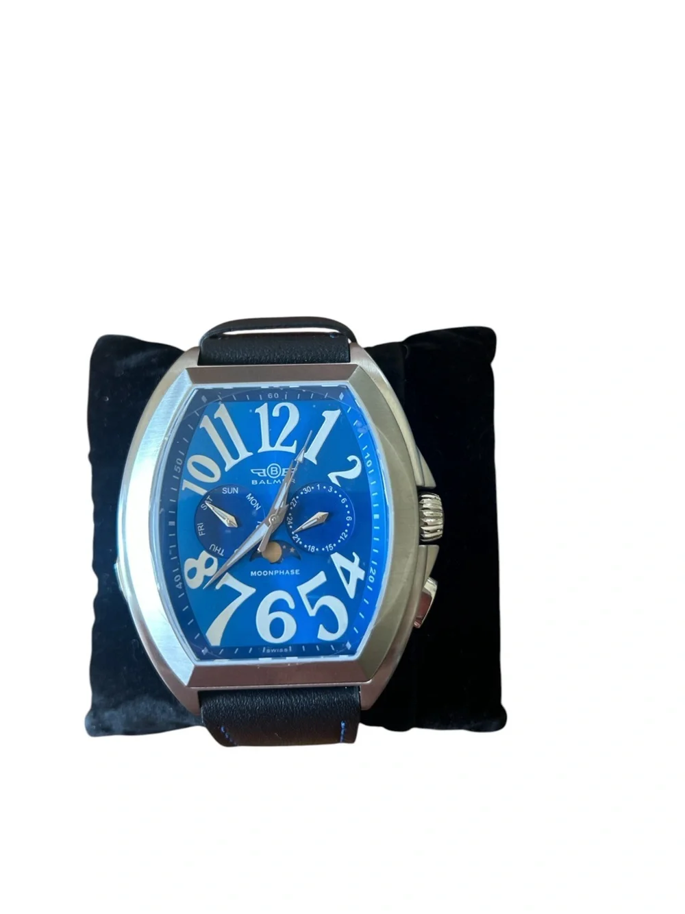 Balmer Blue Moonphase Watch NWT Stainless Steel Leather Strap Men’s Luxury Watch